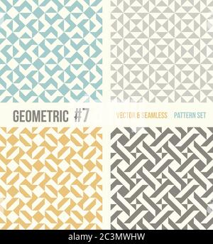 Insieme di quattro ripetizioni geometriche. Raccolta di diversi modelli astratti, numero 7. Sfondo verde, giallo e grigio, grigio scuro. Colori semplici - eas Illustrazione Vettoriale