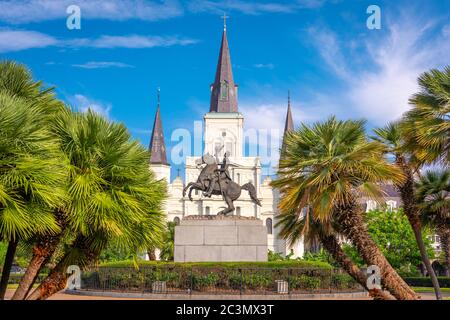 New Orleans in Louisiana, USA a Jackson Square e Cattedrale di San Louis. Foto Stock