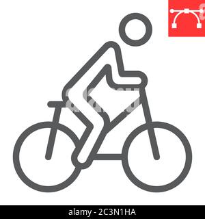 Icona della linea ciclistica, fitness e bicicletta, grafica vettoriale dei segni della bicicletta, icona lineare del tratto modificabile, eps 10. Illustrazione Vettoriale