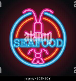 ristorante di pesce al neon segno tavola. illustrazione vettoriale Illustrazione Vettoriale