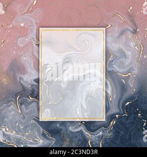Modello banner rosa e grigio con struttura in marmo e cornice in oro Foto Stock