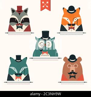 Set di animali d'epoca in abiti Illustrazione Vettoriale