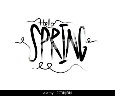 Ciao scritta Spring testo su sfondo bianco nell'illustrazione vettoriale Illustrazione Vettoriale