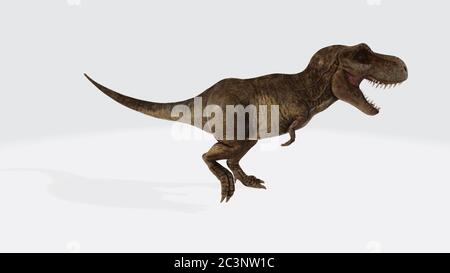 Rendering 3D di un dinosauro ruggito Tyrannosaurus Rex isolato su sfondo bianco Foto Stock