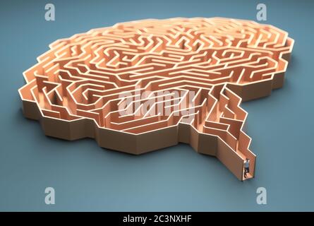 Labirinto a forma di cervello. Immagine concettuale della scienza e della medicina. Illustrazione 3D. Foto Stock