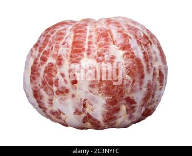 Pompelmo sbucciato, aspetto naturale, isolato su bianco Foto Stock