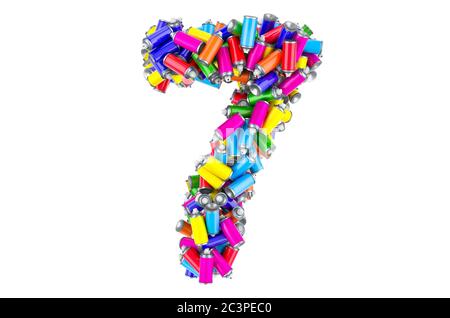Numero 7 da bombolette colorate di vernice spray, rendering 3D isolato su sfondo bianco Foto Stock