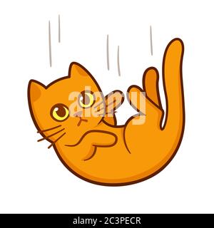 Carino gatto cartoon che cade e atterrando su tutte e quattro le zampe. Adorabile disegno di gattino bianco e nero. Illustrazione grafica a clip vettoriale isolata. Illustrazione Vettoriale