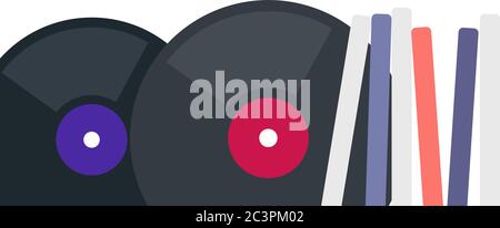 Dischi in vinile in confezioni e senza icona vettoriale illustrazione isolata piatta Illustrazione Vettoriale