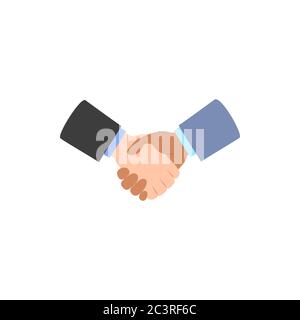 Icona di sincronizzazione isolata in bianco. Simbolo di partnership accordo commerciale. Uomini bianchi e neri che scuotono le mani. Saluto dei partner commerciali. Logo shake a mano con peopl Illustrazione Vettoriale