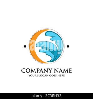 design con logo moon beach, ispirazione creativa per il logo di viaggio Illustrazione Vettoriale