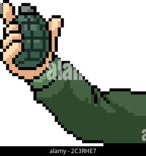 grafica vettoriale pixel granata lanciare cartoni animati isolati Illustrazione Vettoriale