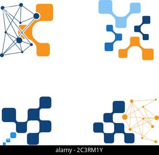 set di icone del logo della tecnologia di connessione, modello del logo internet Illustrazione Vettoriale