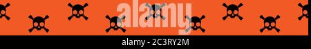 Banner Web lungo senza giunture con icona cranio e crossbone su sfondo arancione. Illustrazione vettoriale. Illustrazione Vettoriale