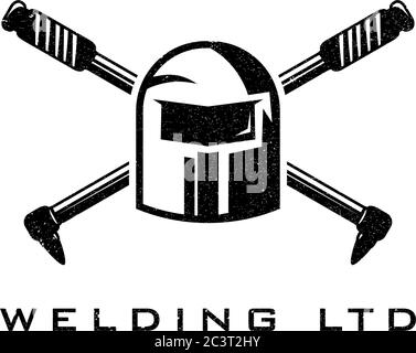 Design del logo della torcia di saldatura. Progettazione vettoriale di utensili di saldatura. Logotipo di lavoro di saldatura Illustrazione Vettoriale