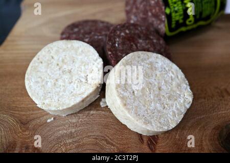 pudding bianco e nero a fette stornoway nel regno unito Foto Stock