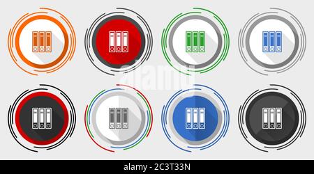 Icone vettoriali, cartella, documento, icone vettoriali di file, set di pulsanti Web colorati in eps 10 Illustrazione Vettoriale