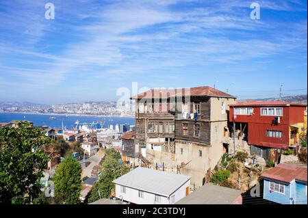 Valparaiso, vista sulla strada della città vecchia, Cile, America del Sud Foto Stock