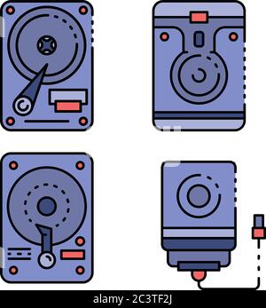 Le icone del disco rigido impostano il vettore piatto Illustrazione Vettoriale