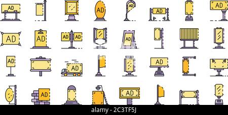 Le icone pubblicitarie all'aperto impostano il vettore piatto Illustrazione Vettoriale