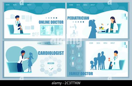 Concetto di consultazione medica online. Vettore di disegno piatto di medicina e applicazione sanitaria per il sito web. Illustrazione Vettoriale