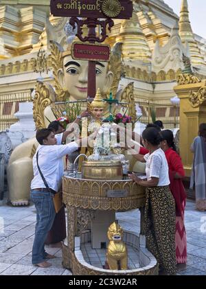 dh Shwedagon Pagoda tempio YANGON MYANMAR birmano persone locali lavaggio rituale buddha Grande Dagon asia rituali culturali religiosi tradizionali Foto Stock