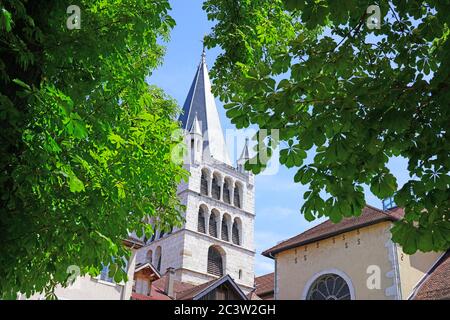 ANNECY, FRANCIA -24 GIU 2019- Vista dell'Eglise Notre-Dame-de-Liesse (nostra Signora di Liesse), una storica chiesa cattolica romana ad Annecy, alta Savoia, F. Foto Stock
