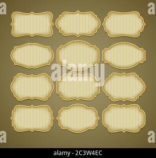 Set di cornici con etichetta oro vintage. Illustrazione vettoriale Illustrazione Vettoriale