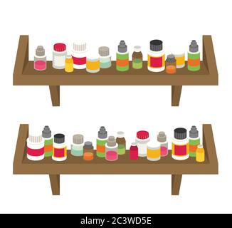 Flaconi per medicinali con design piatto. Illustrazione vettoriale Illustrazione Vettoriale