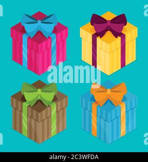 Illustrazione vettoriale presenti caselle con nastri isometrici Illustrazione Vettoriale