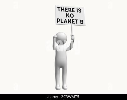 Personaggio 3D anonimo con segno che protesta contro il cambiamento climatico Foto Stock