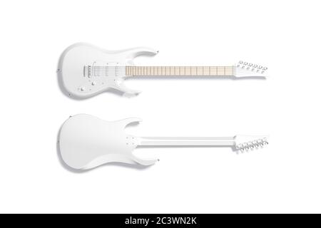 Bianco bianco mockup chitarra elettrica, fronte e retro Foto Stock