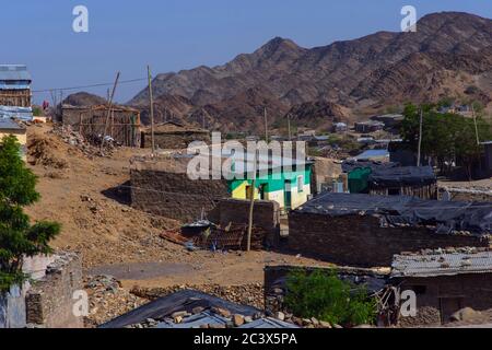Case di base nel villaggio di Hamedela, regione Afar, Etiopia Foto Stock