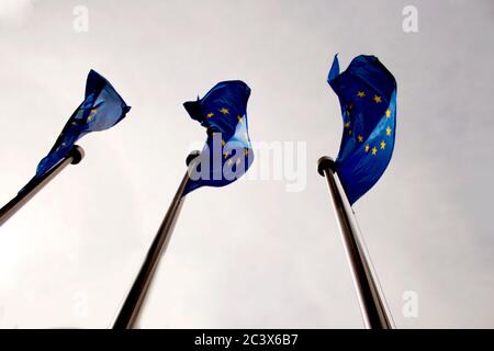 Bandiere europee che sventolano a Brussles Foto Stock