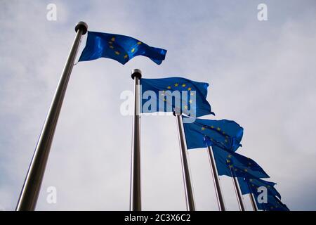 Bandiere europee che sventolano a Brussles Foto Stock