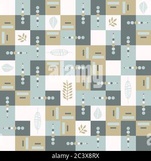 Modello vettoriale senza giunture. Griglia di mosaico geometrico a foglia disegnata a mano. Stampa moderna. Orologio natura retro Illustrazione Vettoriale
