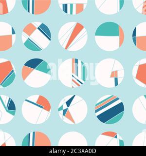 Cerchi a punti in stile polka con bandiera marittima. Sfondo senza giunture vettoriale. Illustrazione astratta geometrica disegnata a mano. Nautica alla moda Illustrazione Vettoriale