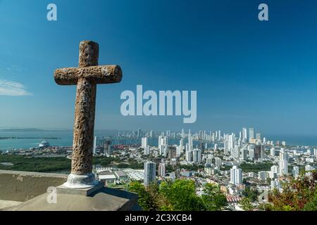 Cartagena das Indias, Bolivar, Colombia. Vista della città dal Convento di Santa Cruz de la Popa. Foto Stock