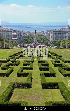 Parco Eduardo VII, un parco pubblico a Lisbona, Portogallo. Il parco occupa una superficie di 26 ettari a nord dell'Avenida da Liberdade. Foto Stock