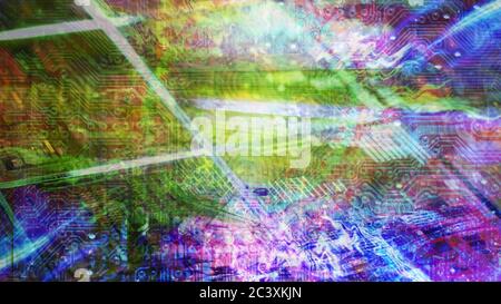 Chip CPU circuito su Abstract Electric Fractal - Abstract background Texture Foto Stock