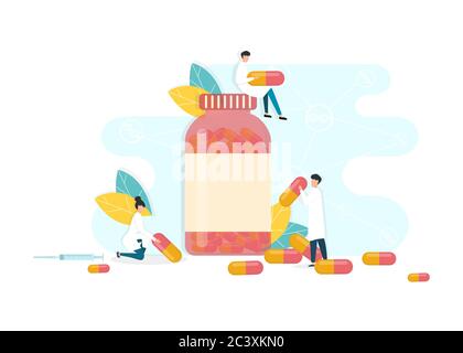 Farmacisti e farmaci vari, illustrazione vettoriale Illustrazione Vettoriale