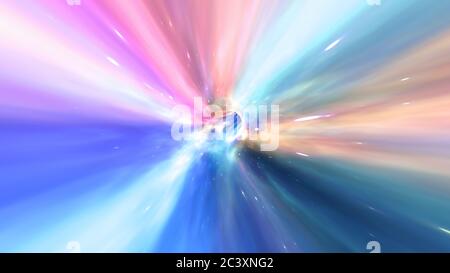 Vola attraverso Wormhole Hyperspace Vortex Tunnel in Deep Space Galaxy Stars - Abstract background Texture Foto Stock