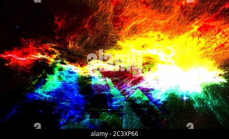 Harsh Vivid Color Nebula Supernova in Deep Space - Abstract background Texture Foto Stock