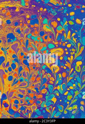 Bella arte astratta di tecniche di pittura di marbling Ebru sull'acqua Foto Stock