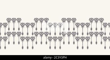 Art Nouveau motivo floreale ornamentale bordo. Rifinitura nastro stile Jugendstil. Nastro in tessuto damascato floreale retrò. Decorazione artigianale decorativo Folksy casa Illustrazione Vettoriale