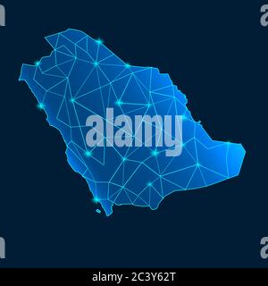 Mappa dell'Arabia Saudita con sfondo blu. rendering 3d Foto Stock