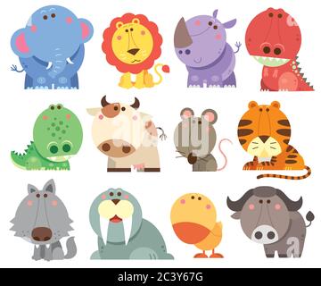 Carini Cartoon Wild e animali da fattoria Illustrazione Vettoriale