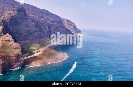 USA, Hawaii, Kauai, Na Pali, vista aerea della costa di Na Pali Foto Stock
