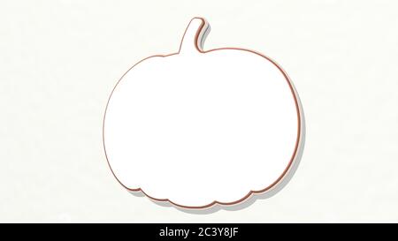 Black Halloween: Zucca fatta da illustrazione 3D di una scultura metallica lucida su una parete con sfondo chiaro. Cibo e felice Foto Stock