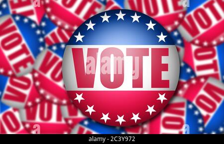 Concetto di voto USA con badge elettorale, rendering 3d Foto Stock